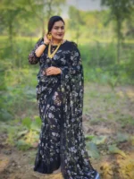 Black Pure Georgette Digital Print Saree – Elegant & Lightweight - Image 3