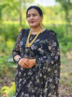 Black Pure Georgette Digital Print Saree – Elegant & Lightweight