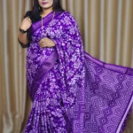 Stylish Purple Digital Print Silk Saree