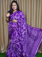 Stylish Purple Digital Print Silk Saree