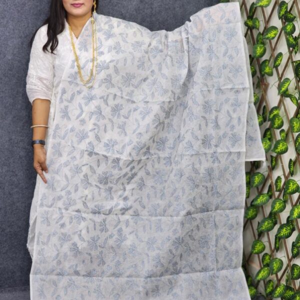 White Dupatta Hand Embroidery For Women Gift