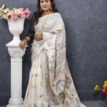 হাতের কাজ করা সাদা সিল্ক শাড়ি