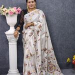 সাদা সিল্ক শাড়ি হাতের কাজ করা