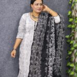 Exclusive Lucknow Work Unstitch Dress -Black And White