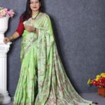 Light Pest Kantha Work Soft Silk Saree