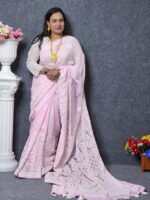 Baby Pink Georgette Lucknow Saree