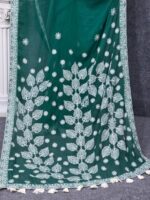 Green Georgette Saree Lucknow Stitch - Image 3