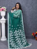 Green Georgette Saree Lucknow Stitch - Image 2