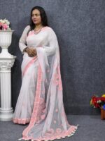 White Georgette Saree - For Women