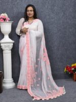 White Georgette Saree - For Women - Image 2