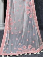 White Georgette Saree - For Women - Image 4