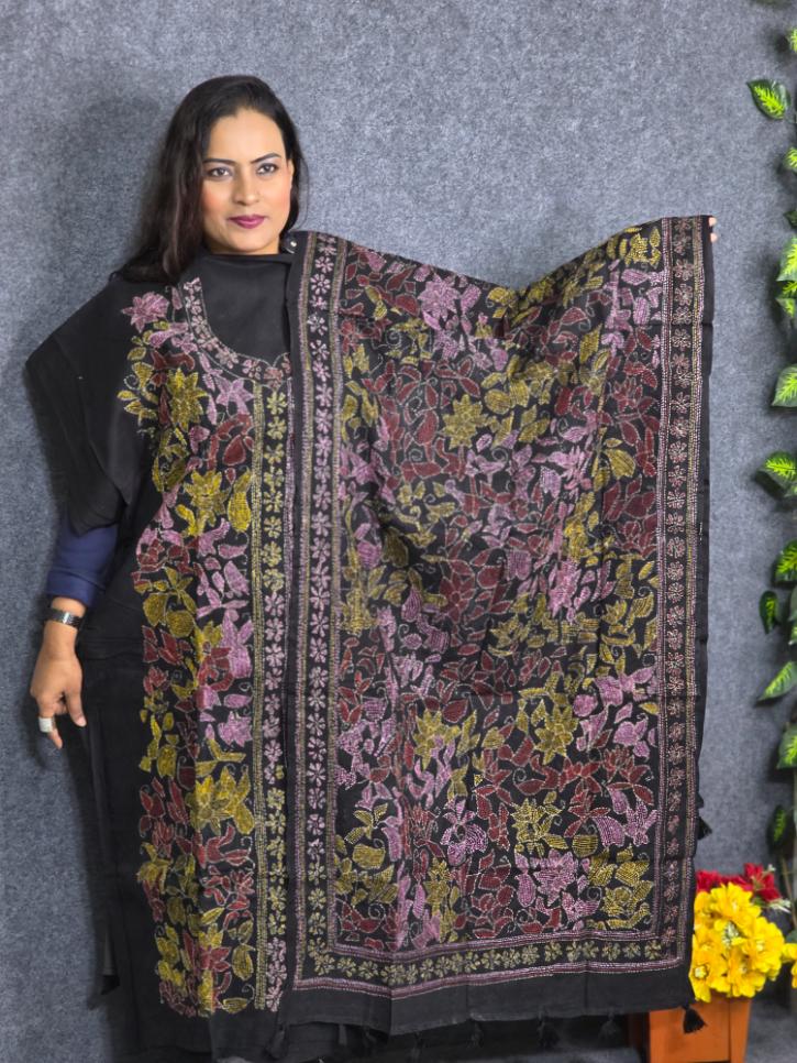 kantha stitch black & multi yarn dress