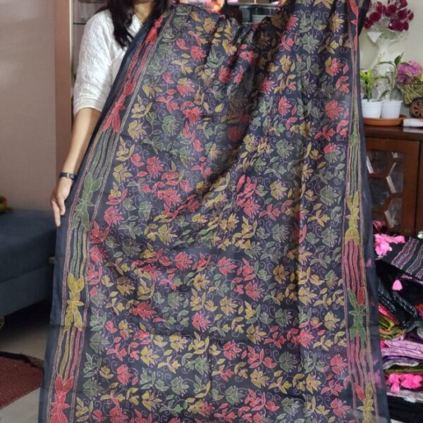 multi colored thread work in black orna
