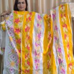 White and yellow unstitched dress
