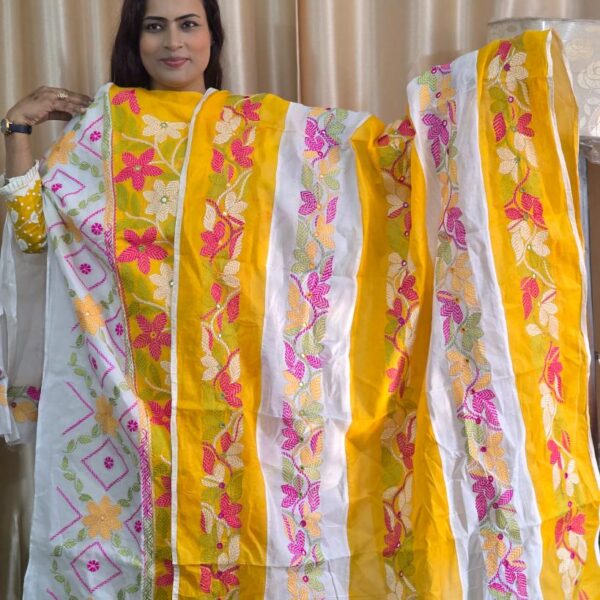 White and yellow unstitched dress