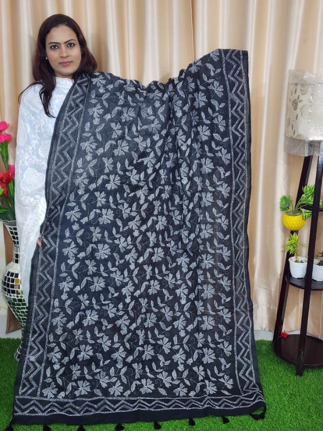 Hand stitch black dupatta
