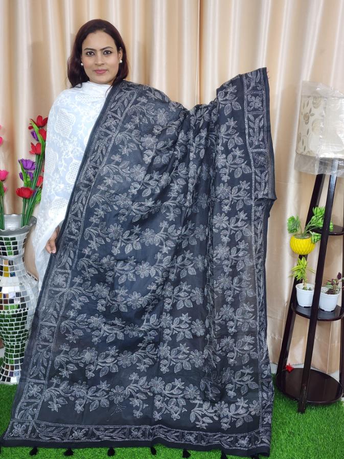 Black floral hand embroidery dupatta