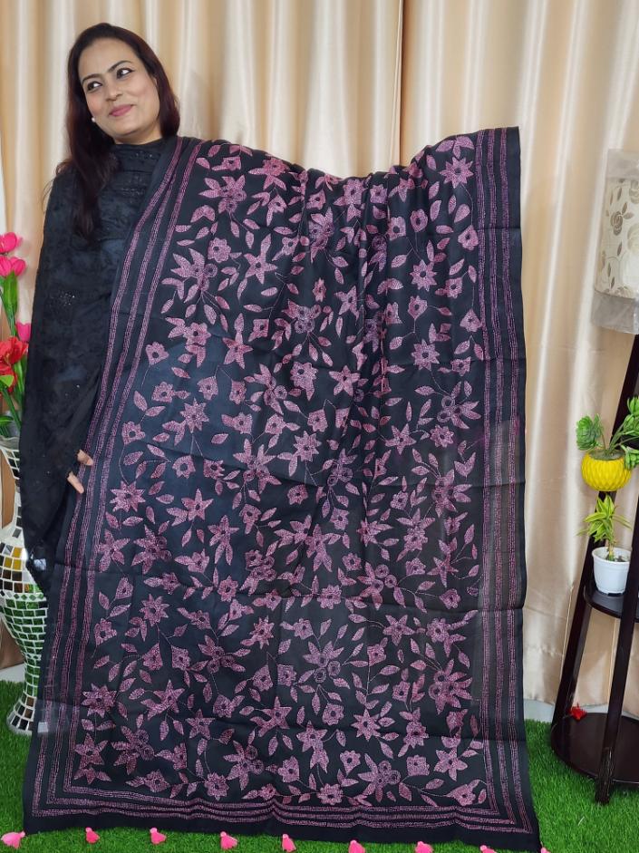 Black floral dupatta